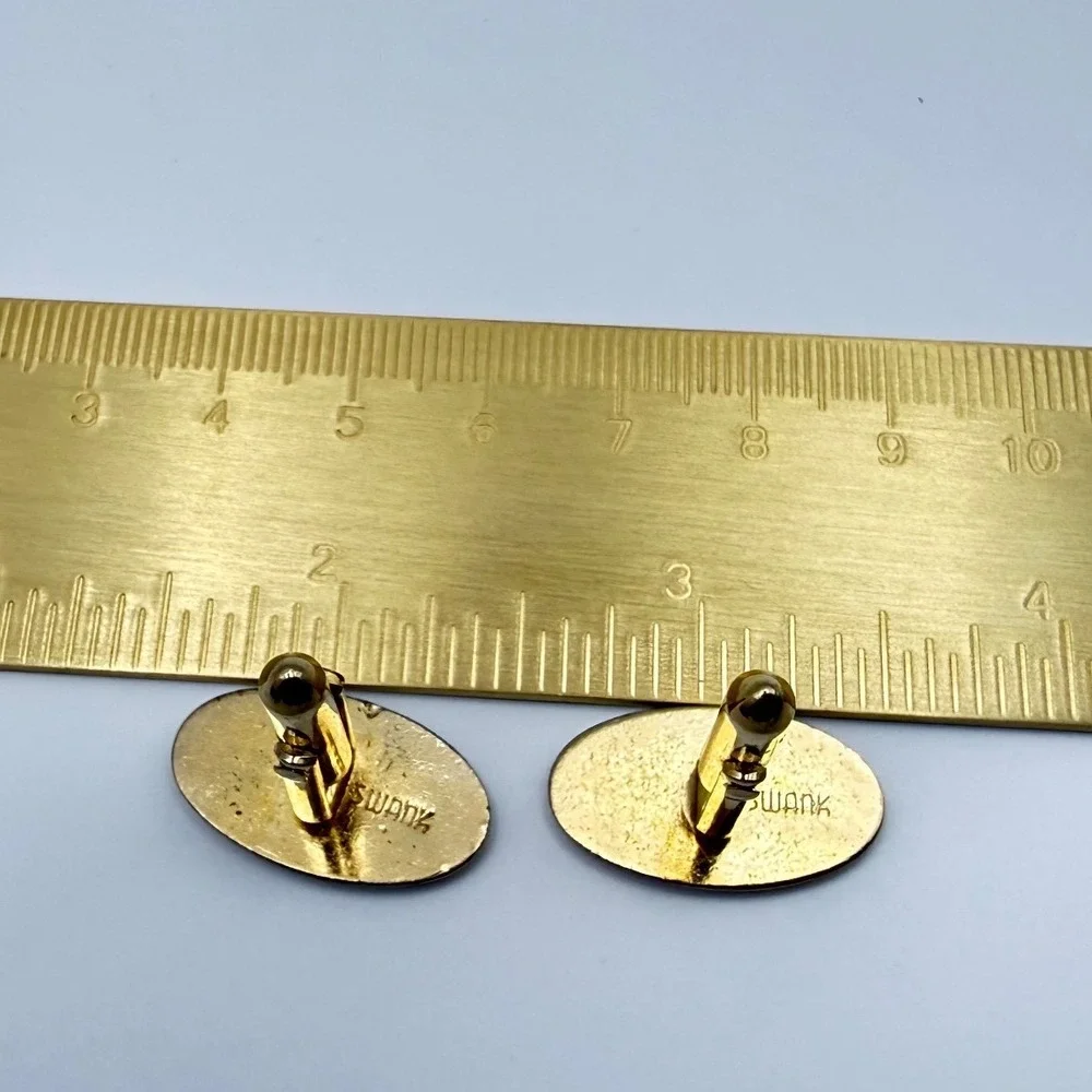 Swank Cufflinks OS Vintage Gold Tone Enamel Striped Oval Preppy Dapper Classic